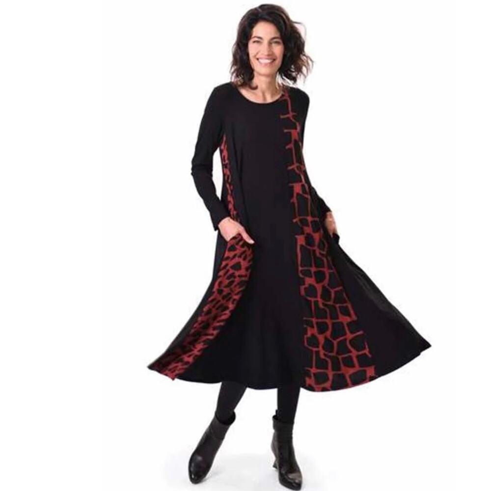 Alembika Shapes Brick Dress Size 1 Black Red 6-8 US Lagenlook A-Line